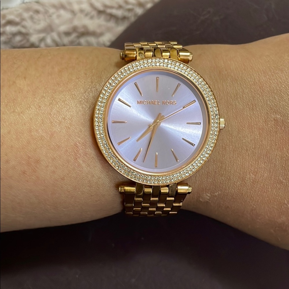 Michael Kors Darci Purple Dial Rose Gold Steel Strap Watch For Women - MK3400